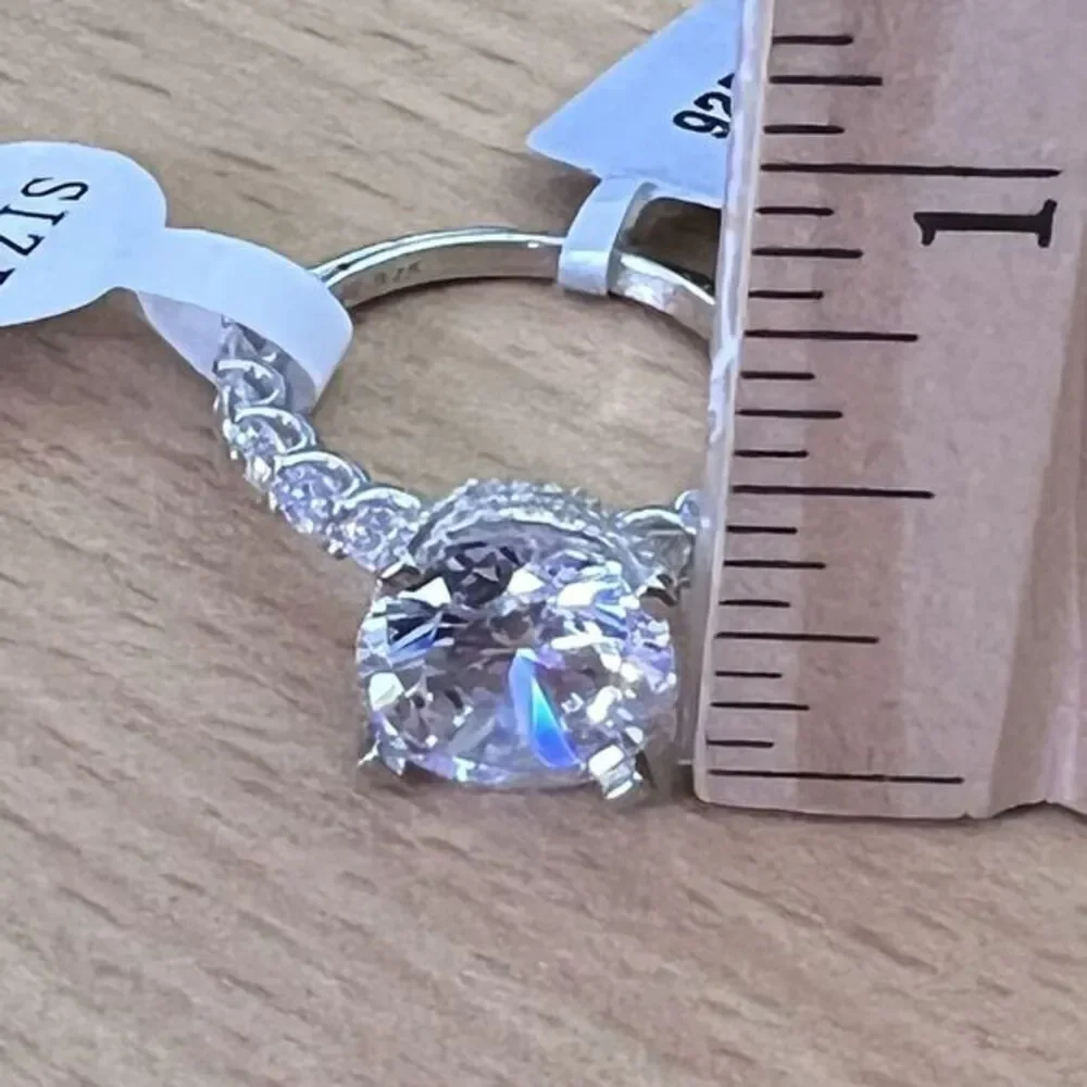 925 Sterling‎ Silver | CZ Luxury Solitaire Ring Women's Size 8 Rhodium Finish